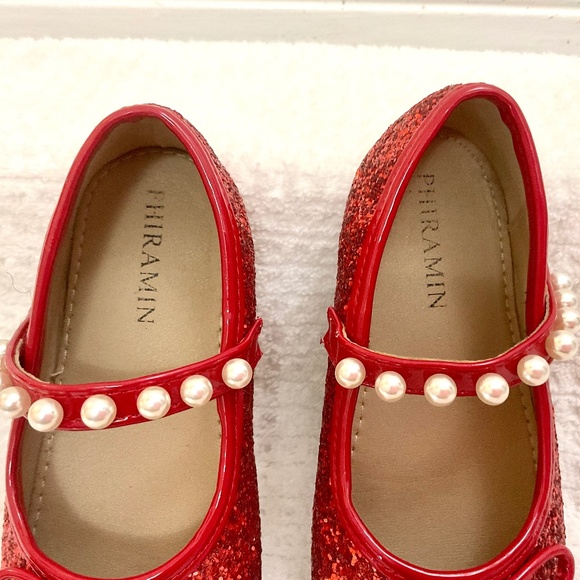 PHIRAMIN Toddler Girl Red Bow Glitter and Pearl Detail Dressy Ballerinas size 11 - Picture 5 of 15